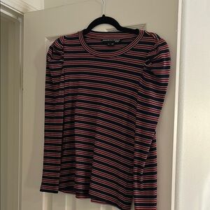 Veronica Beard Red Fitted Ribbed Long Sleeve Tee